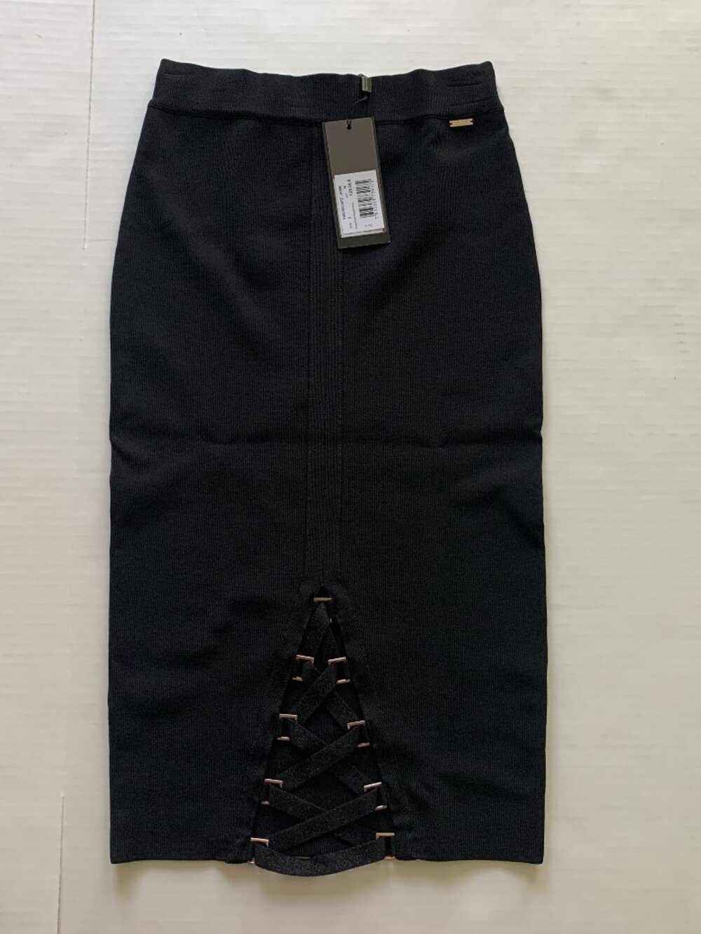 Marciano Black Stretch Bandage Pencil Skirt with Lace-Up Cutout Hem – NWT